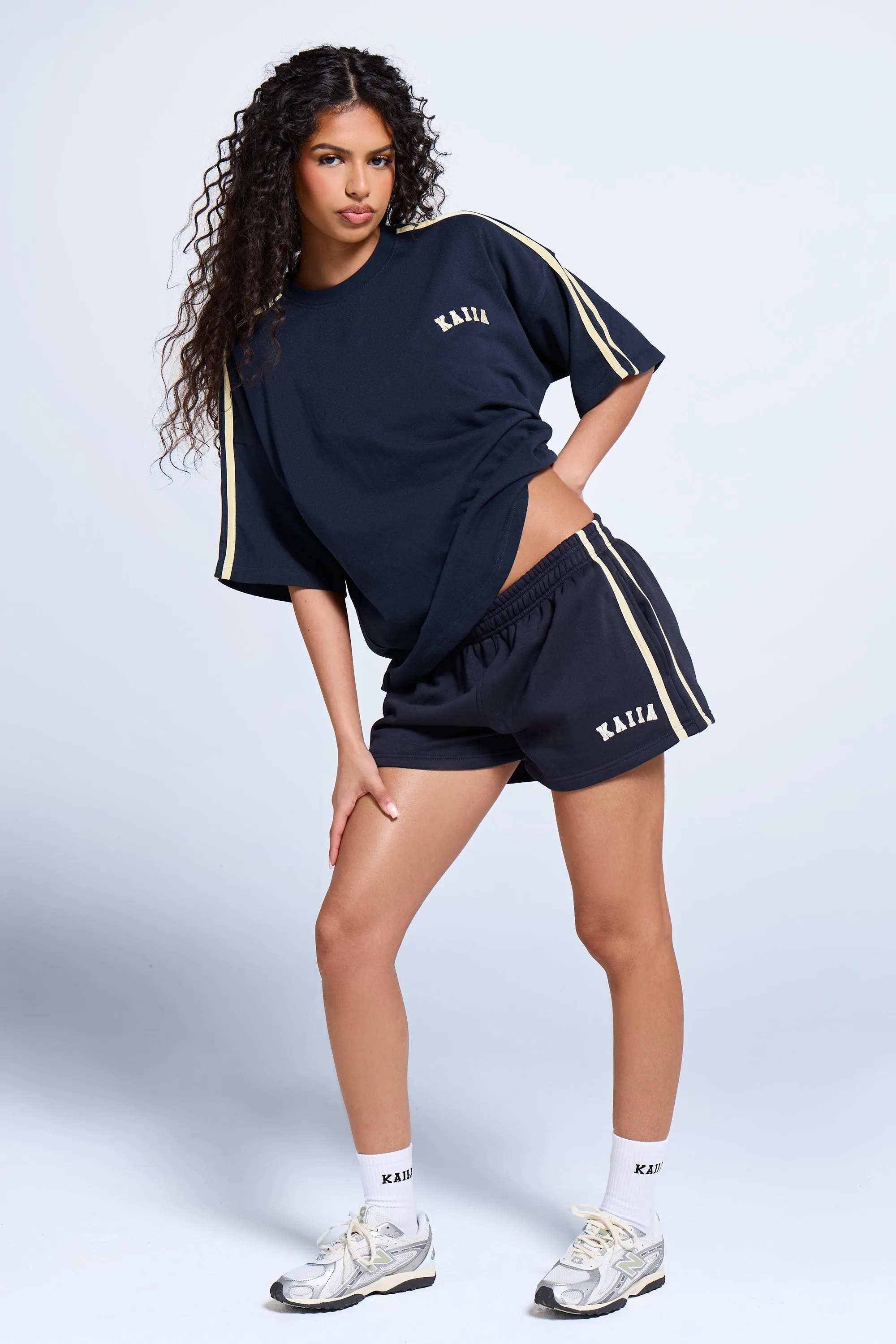 Kaiia Side Stripe Oversized T-shirt Ink Blue & Lemon sold by Kaiia the label product image thumbnail 3