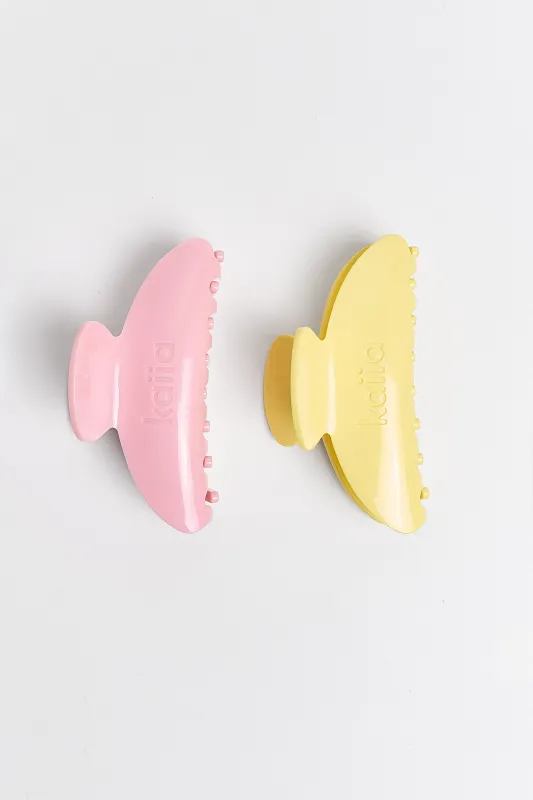 Kaiia 2 Pack Hair Claw Clips Pink & Yellow made by Kaiia the label