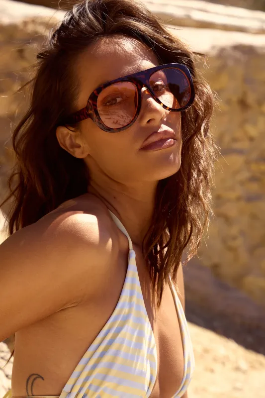 Kaiia Chunky Clear Lens Aviator Sunglasses Brown Tort made by Kaiia the label