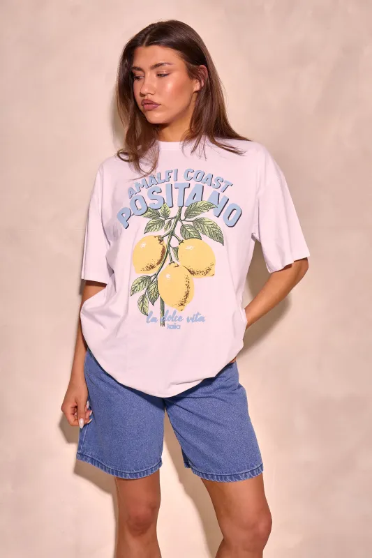 Kaiia Positano Lemon Graphic Oversized T-shirt White made by Kaiia the label