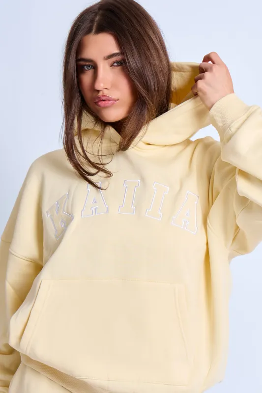 Kaiia Slogan Oversized Hoodie Lemon & White made by Kaiia the label