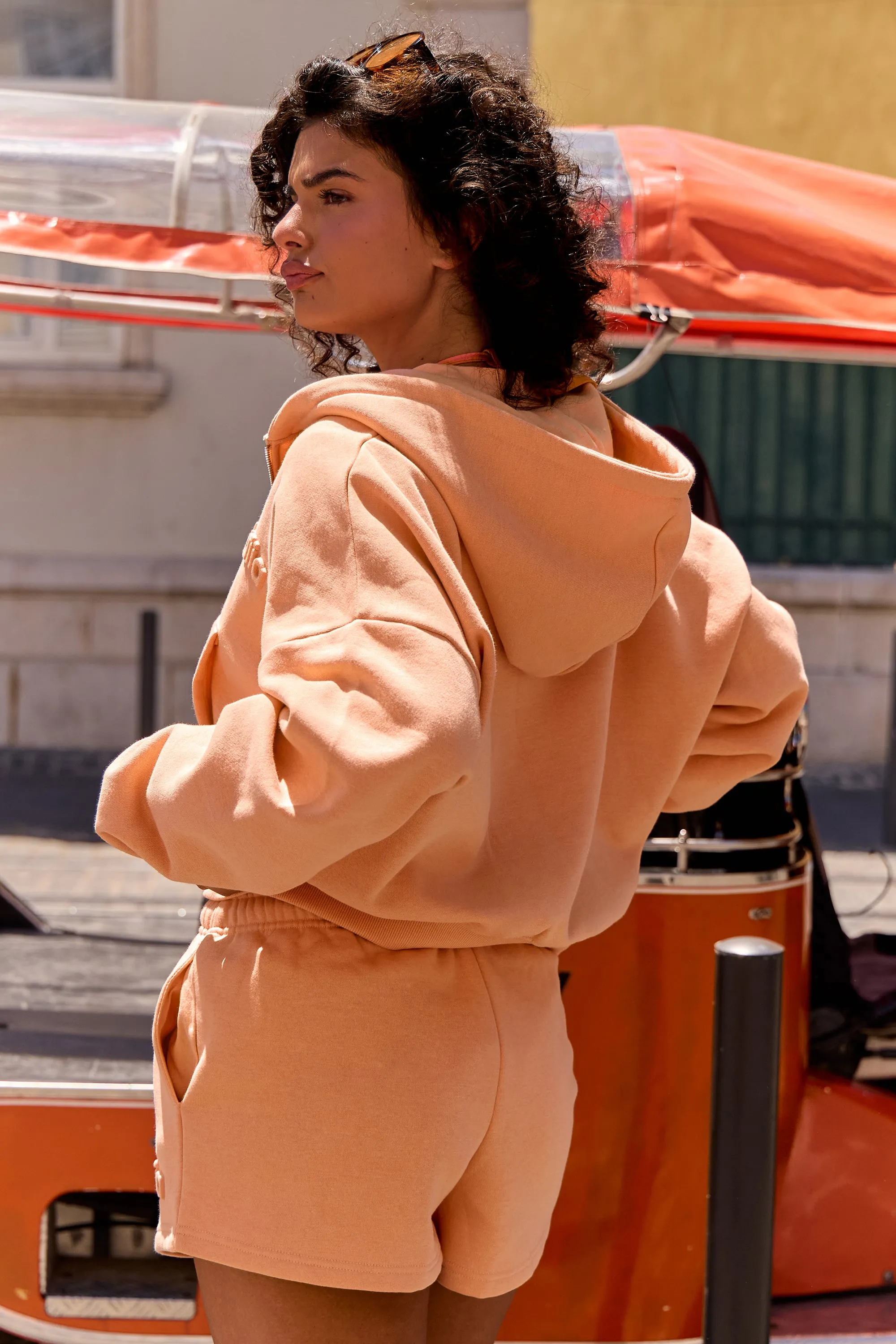 Kaiia Embossed Logo Oversized Zip Through Hoodie Peach sold by Kaiia the label product image thumbnail 4