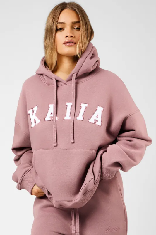 Kaiia Slogan Oversized Hoodie Rosewood & White made by Kaiia the label