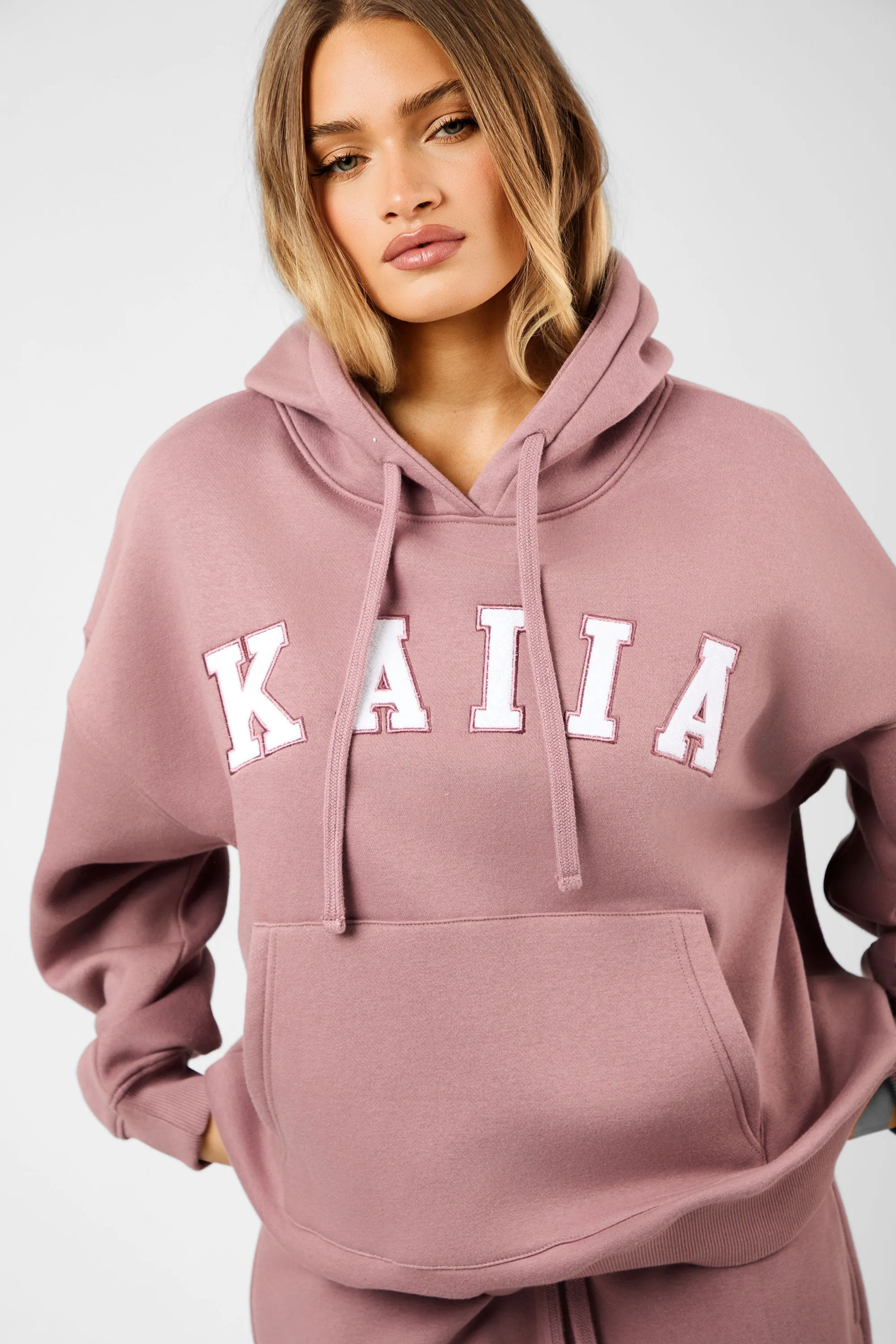 Kaiia Slogan Oversized Hoodie Rosewood & White sold by Kaiia the label product image thumbnail 4