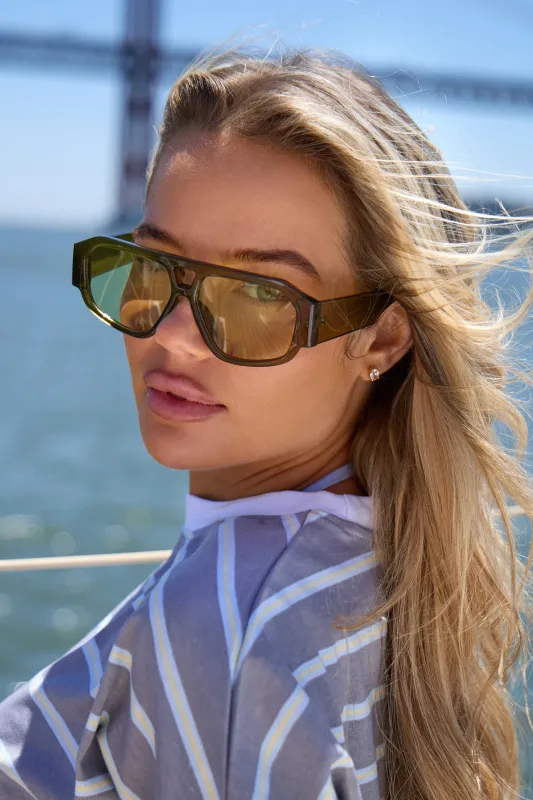 Kaiia Rectangle Aviator Sunglasses Green made by Kaiia the label