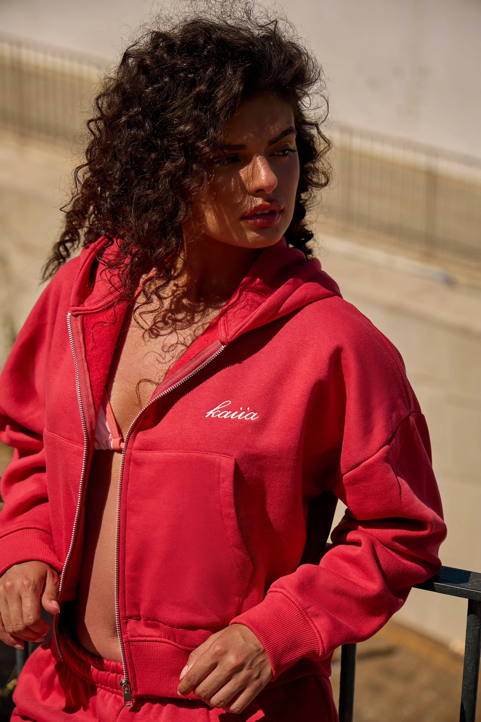Kaiia Script Oversized Zip Through Hoodie Chilli Red sold by Kaiia the label product image thumbnail 2