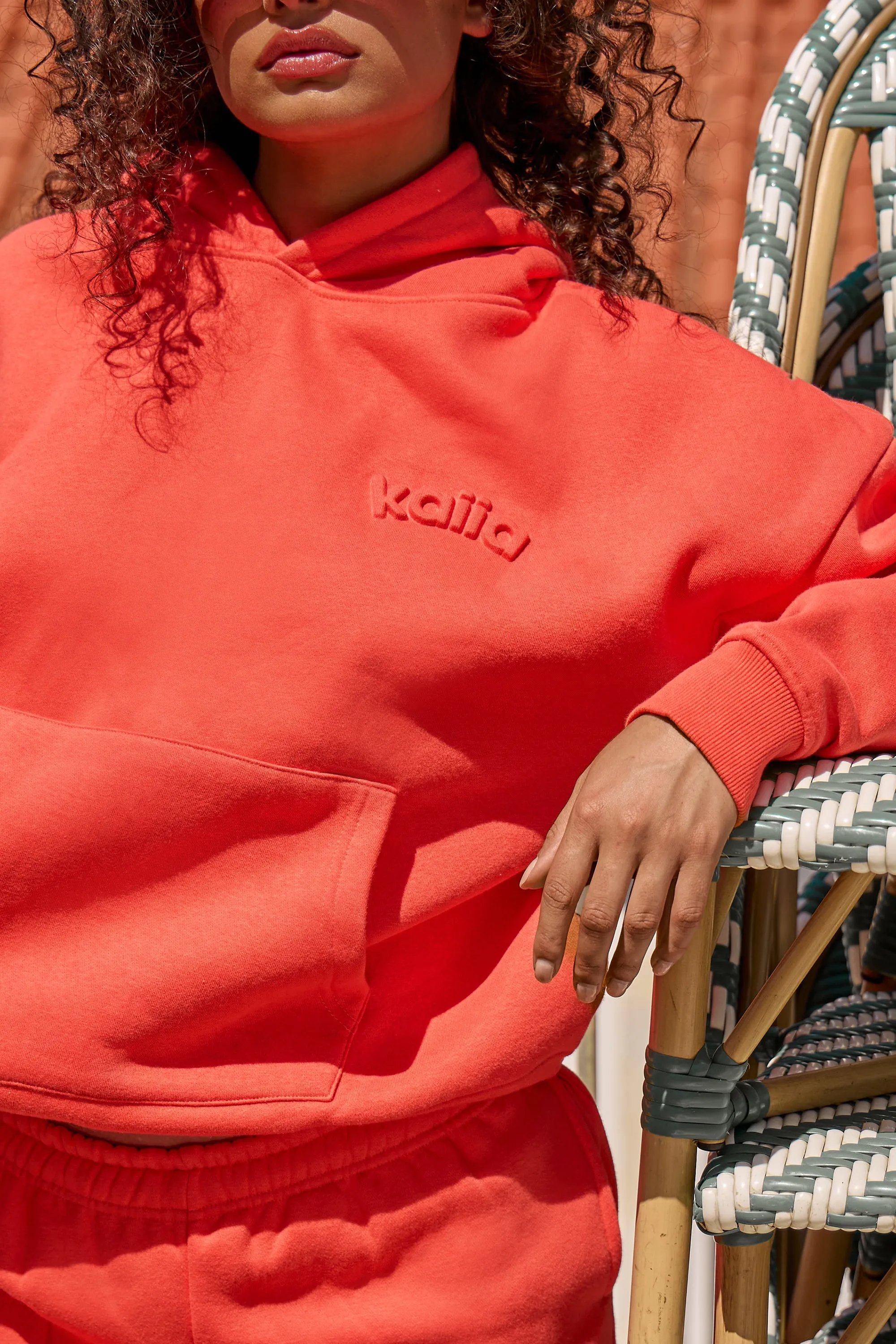 Kaiia Embossed Logo Oversized Hoodie Bright Coral sold by Kaiia the label product image thumbnail 2