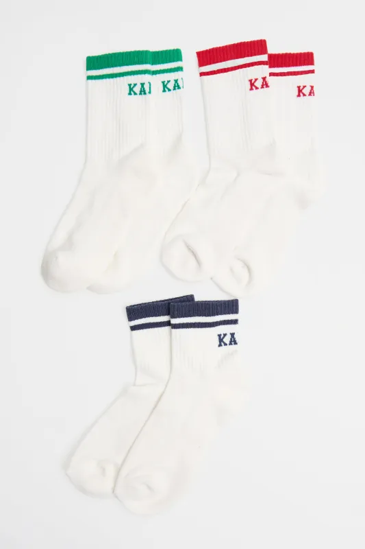 Pack of Three Kaiia Sport Socks Red, Navy & Green made by Kaiia the label