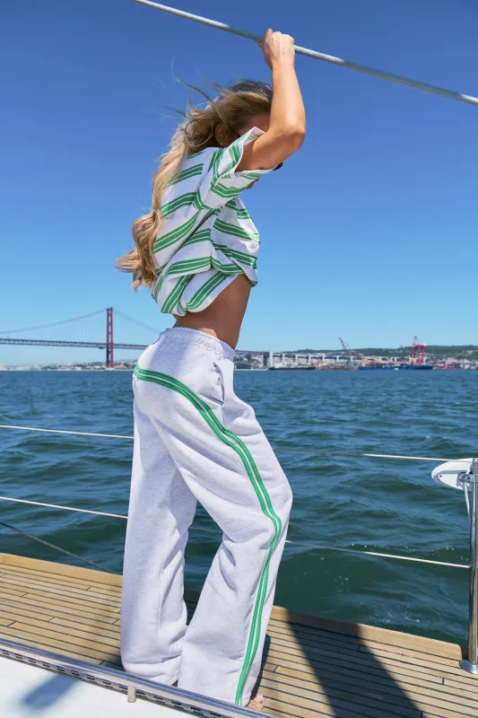 Kaiia Sport Stripe Wide Leg Joggers Light Grey Marl & Appletini Green made by Kaiia the label