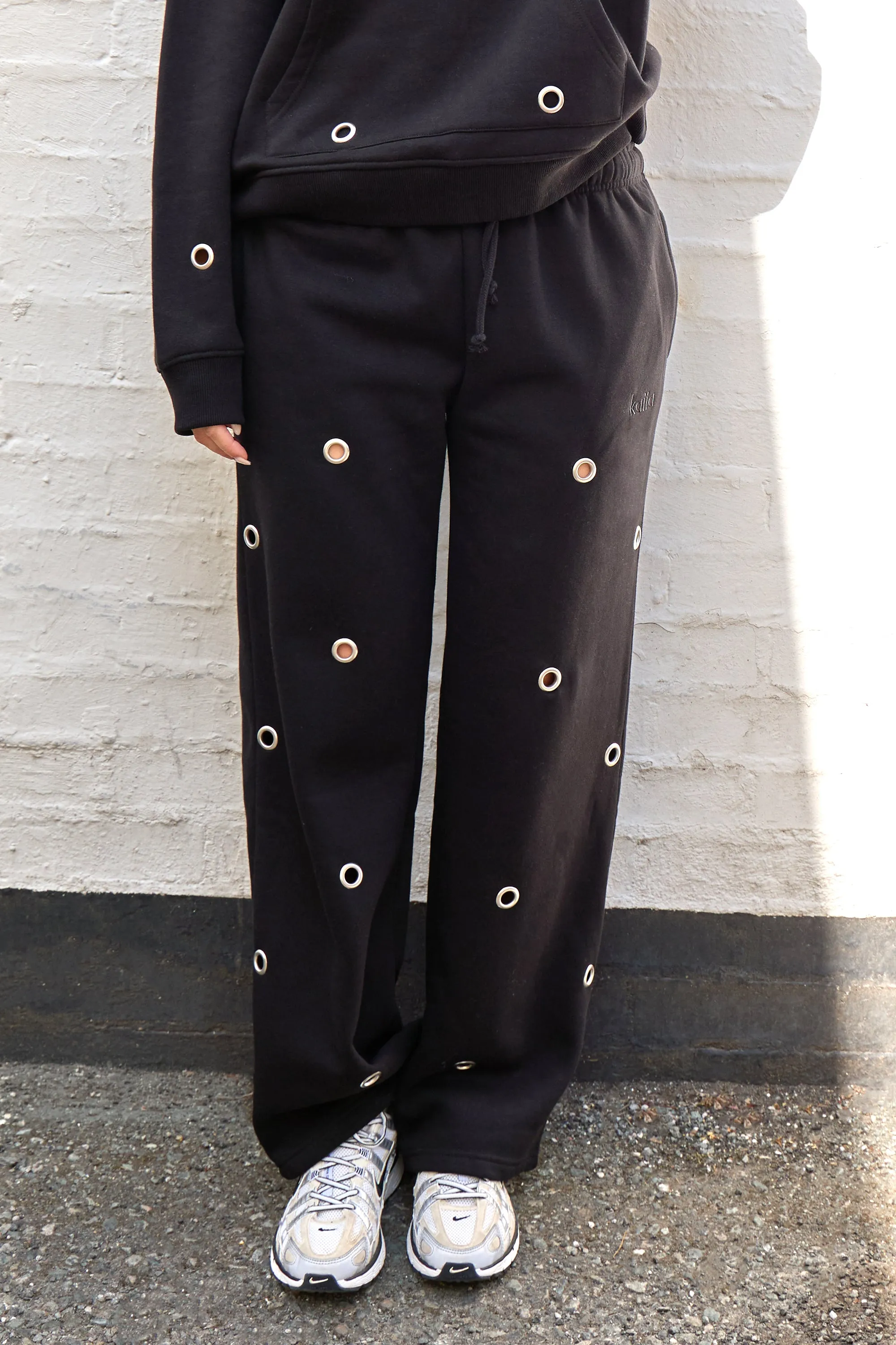 Kaiia Eyelet Wide Leg Joggers Black sold by Kaiia the label product image thumbnail 3