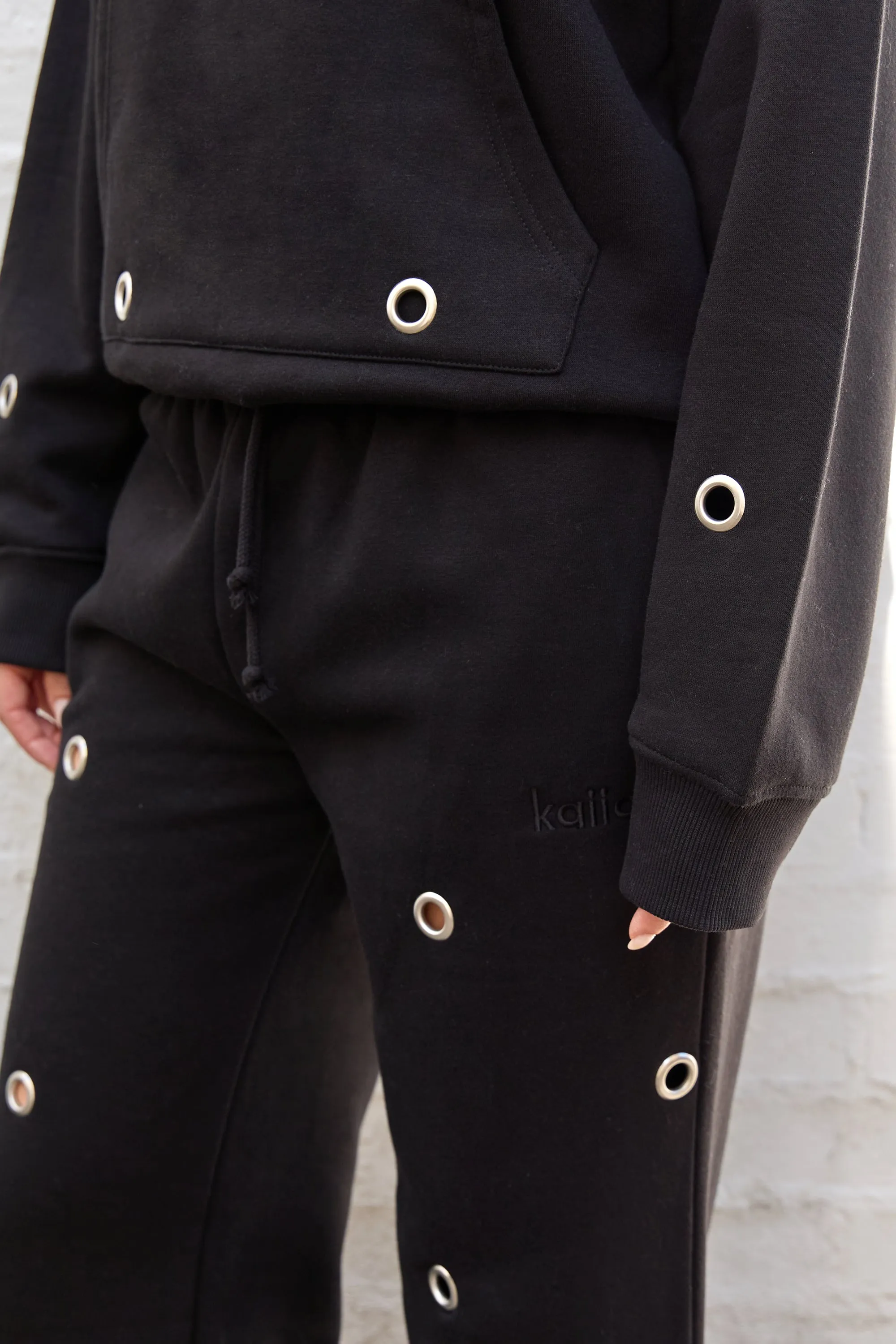 Kaiia Eyelet Wide Leg Joggers Black sold by Kaiia the label product image thumbnail 2