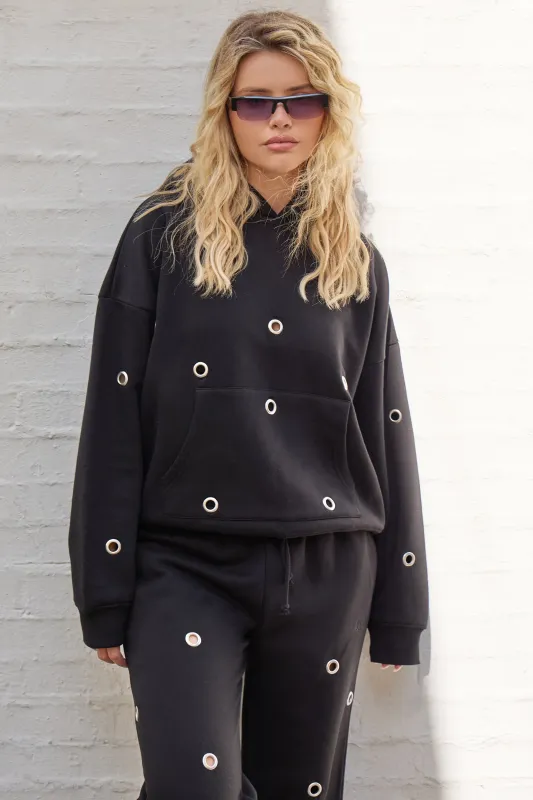 Kaiia Eyelet Oversized Hoodie Black made by Kaiia the label