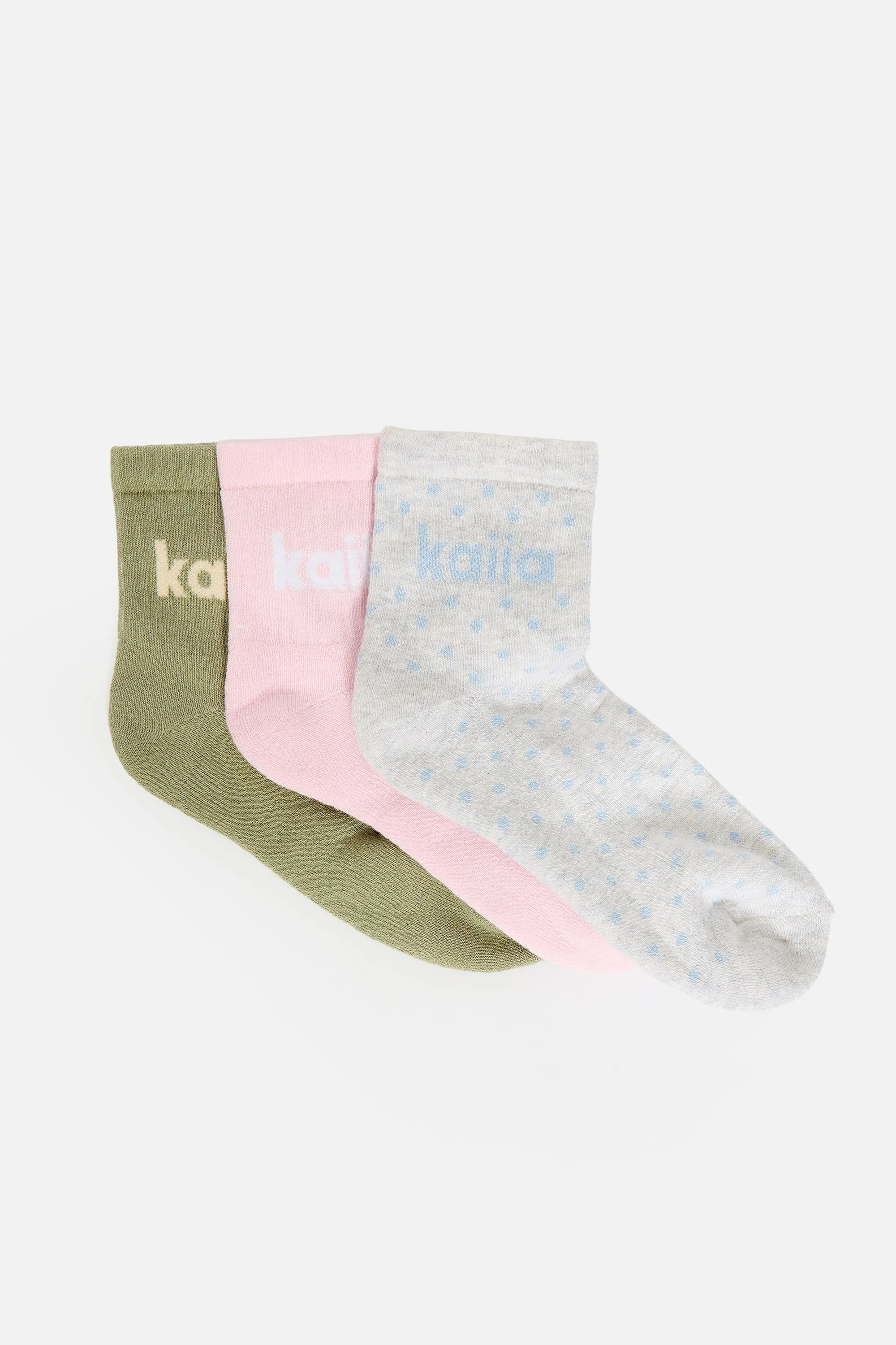 Pack of Three Kaiia Slogan Socks Polka Dot, Sage & Pink sold by Kaiia the label product image thumbnail 2