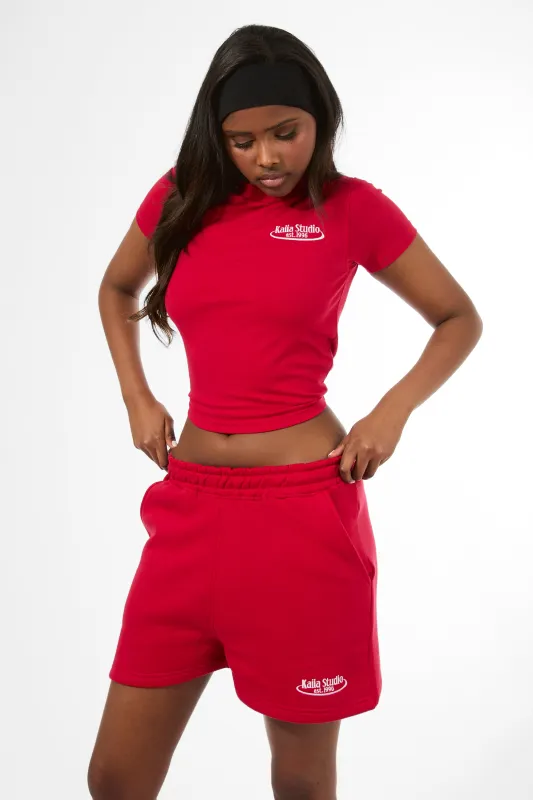Kaiia Running Club Logo Sweat Shorts Red made by Kaiia the label