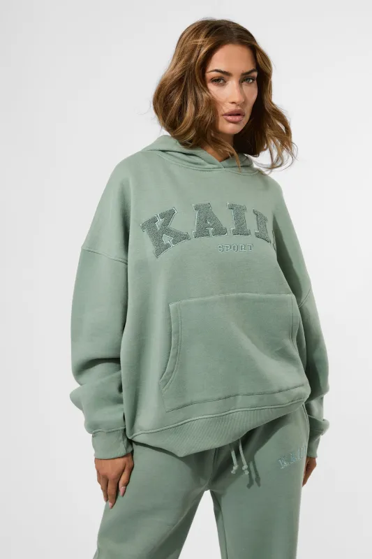Kaiia Borg Slogan Oversized Hoodie Green Tea made by Kaiia the label