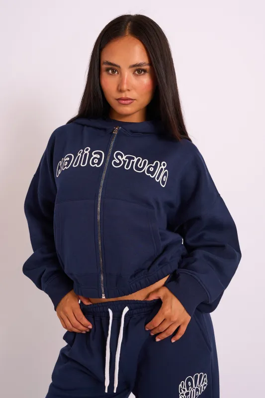 Kaiia Studio Bubble Logo Zip Through Hoodie Navy made by Kaiia the label