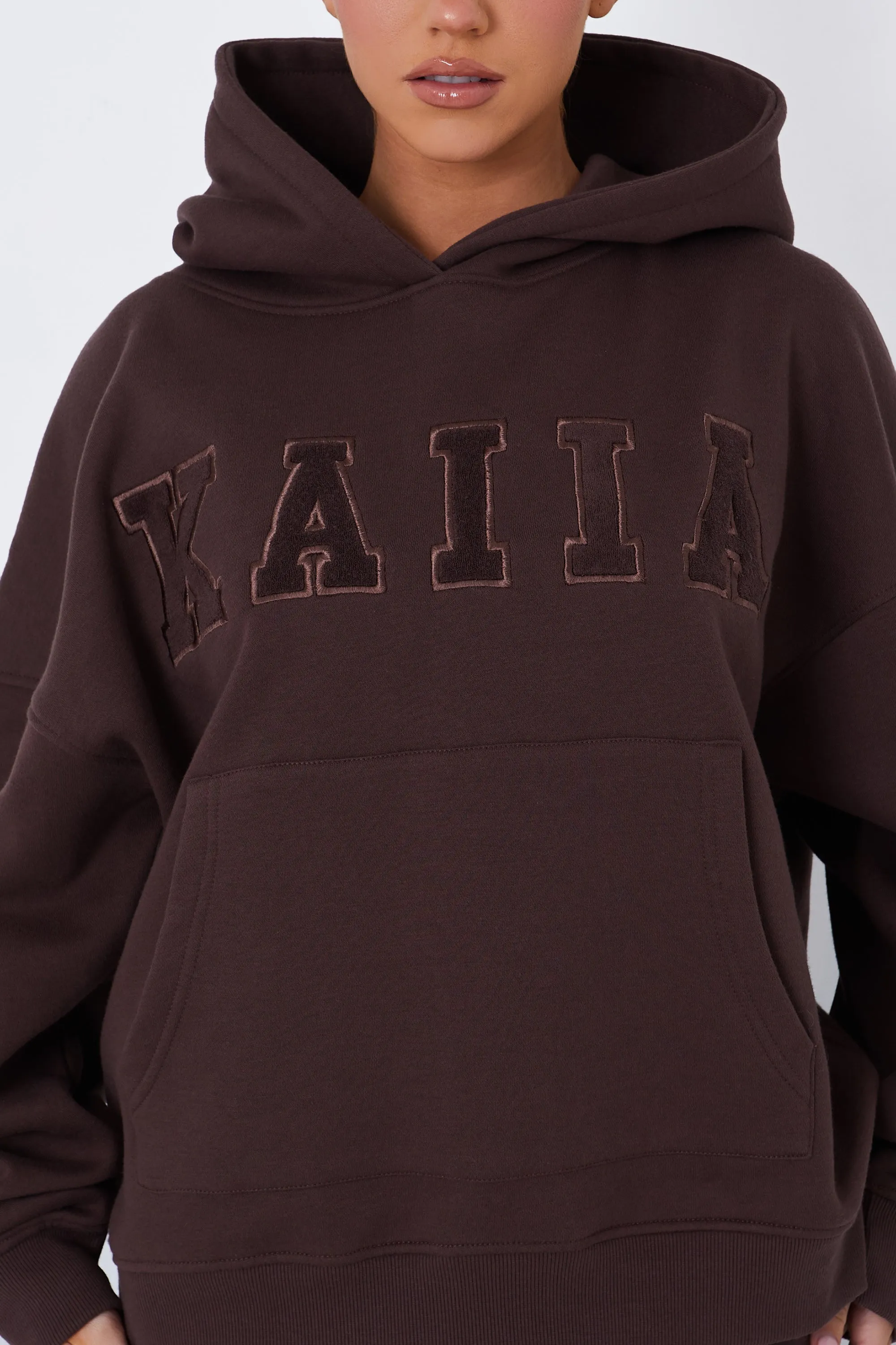 Kaiia Borg Slogan Oversized Hoodie Brown sold by Kaiia the label product image thumbnail 2