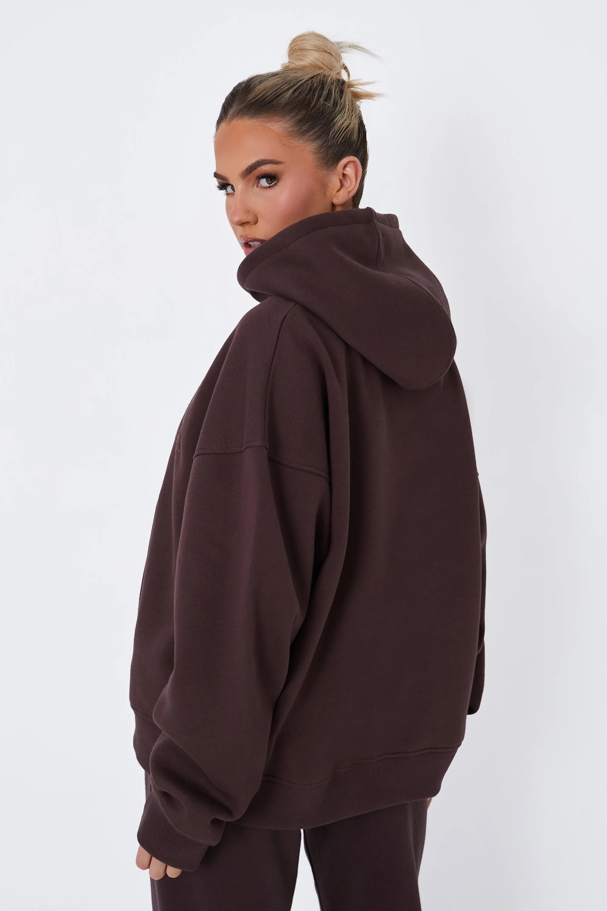 Kaiia Borg Slogan Oversized Hoodie Brown sold by Kaiia the label product image thumbnail 4