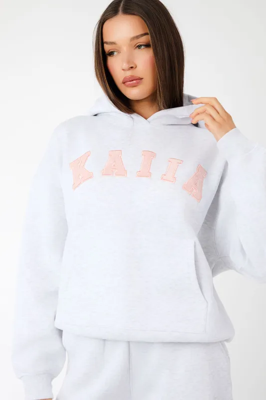 Kaiia Slogan Oversized Hoodie Light Grey Marl & Dusty Pink made by Kaiia the label