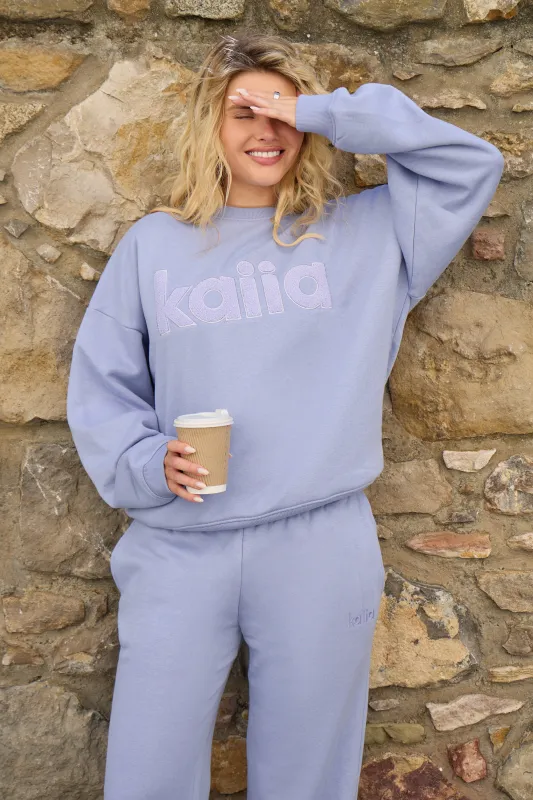 Kaiia Borg Logo Oversized Sweatshirt Lavender Blue made by Kaiia the label