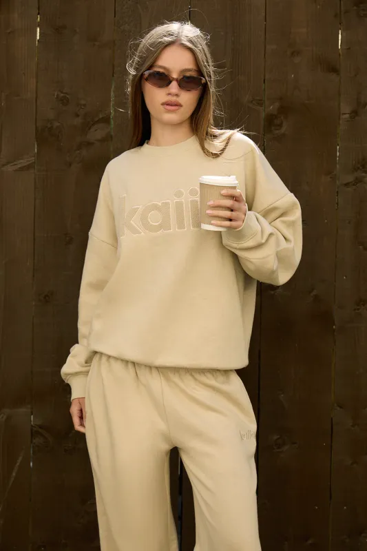 Kaiia Borg Logo Oversized Sweatshirt Cool Taupe made by Kaiia the label