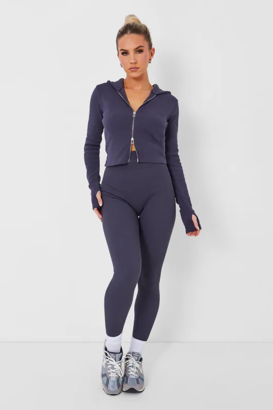 Kaiia Rib Zip Through Hoodie in Dark Grey made by Kaiia the label