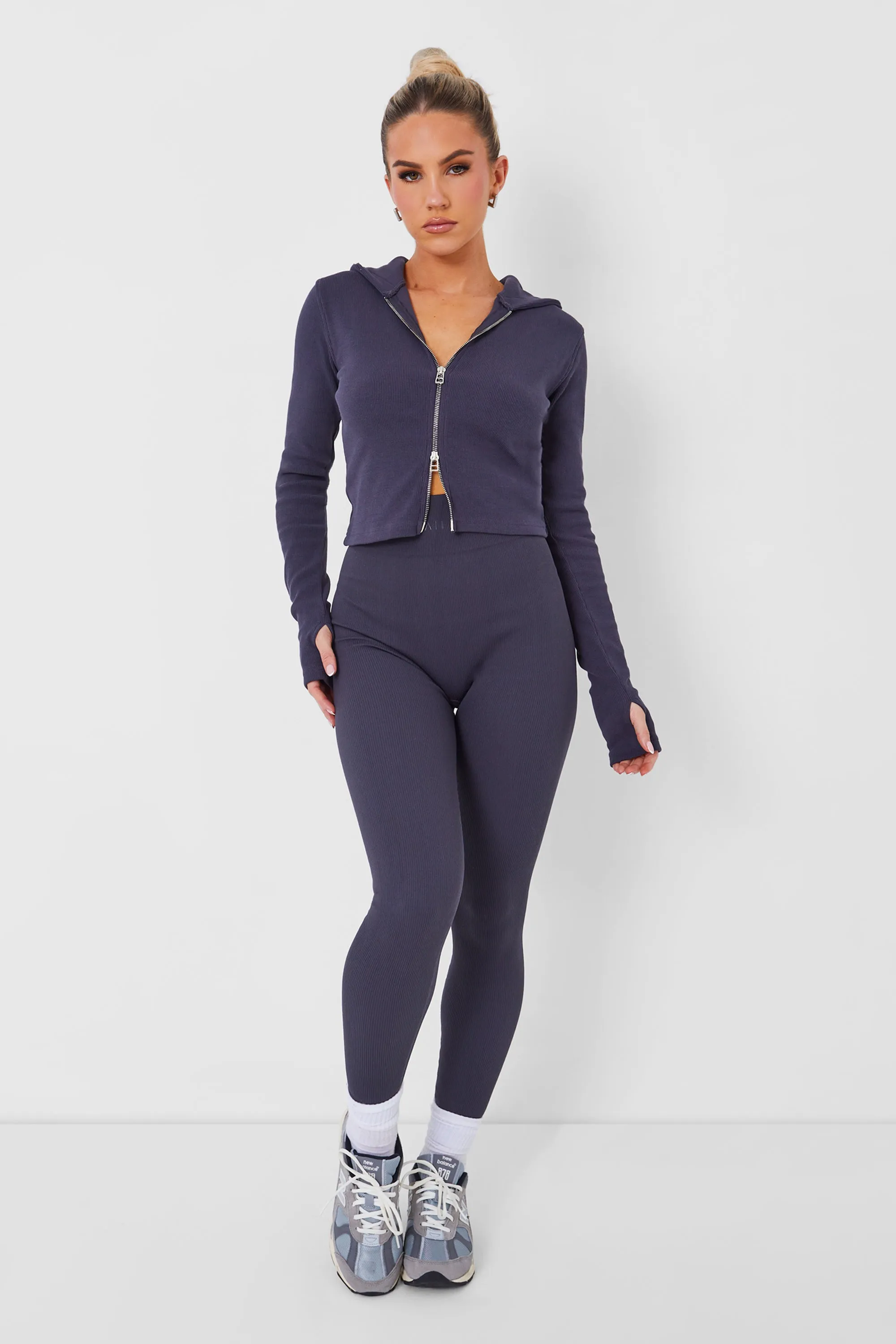 Kaiia Rib Zip Through Hoodie in Dark Grey sold by Kaiia the label