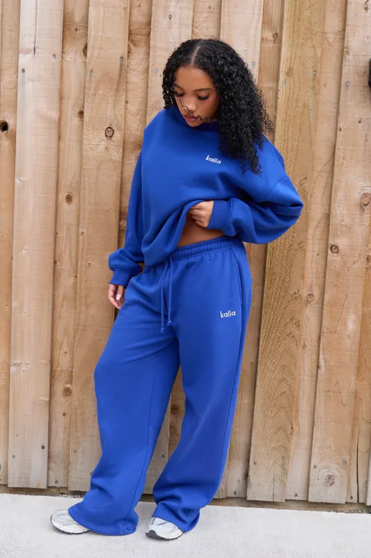 Kaiia Logo Wide Leg Joggers Deep Cobalt made by Kaiia the label