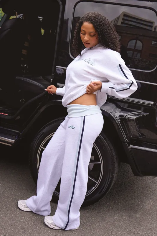 Kaiia Side Stripe Foldover Wide Leg Joggers Light Grey Marl & Sky Blue made by Kaiia the label