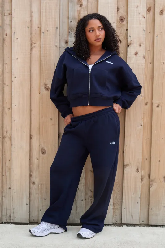 Kaiia Logo Wide Leg Joggers Navy & Sky Blue made by Kaiia the label
