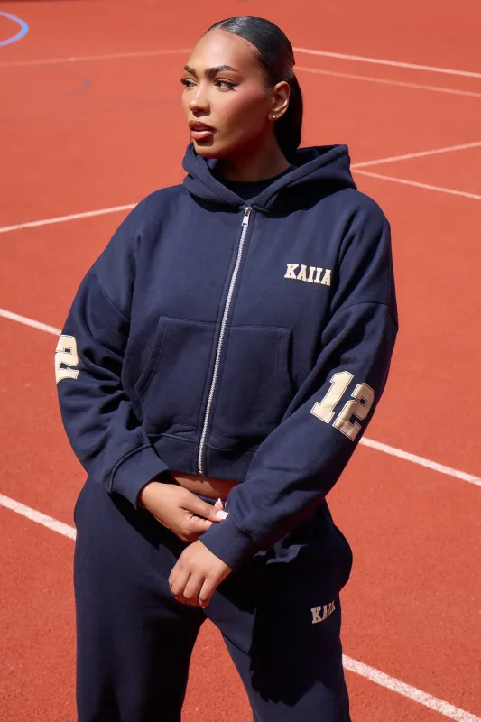 Kaiia 12 Sport Graphic Oversized Zip Through Hoodie Ink Blue & Lemon made by Kaiia the label