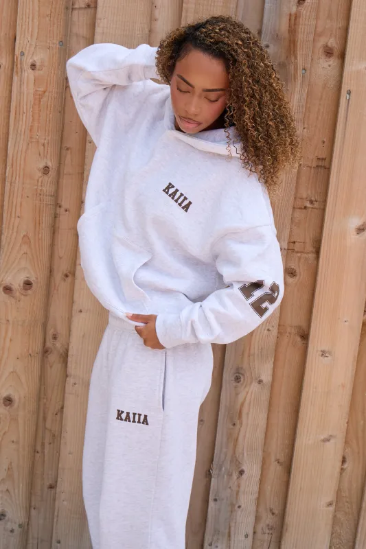 Kaiia 12 Sport Graphic Oversized Hoodie Light Grey Marl & Dusty Brown made by Kaiia the label