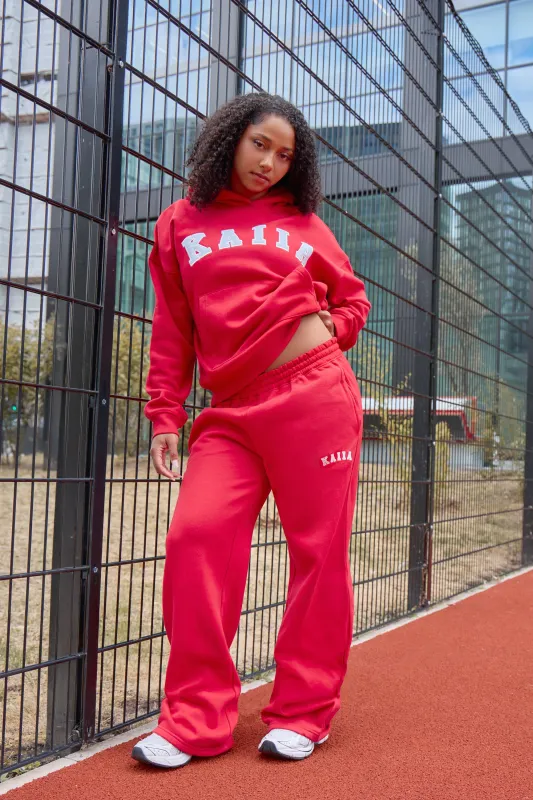 Kaiia Logo Wide Leg Joggers Sport Red & Dusty Blue made by Kaiia the label