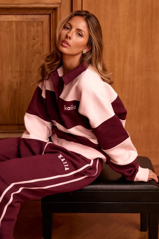 Kaiia Striped Oversized Rugby Sweatshirt Burgundy & Pink Chai made by Kaiia the label