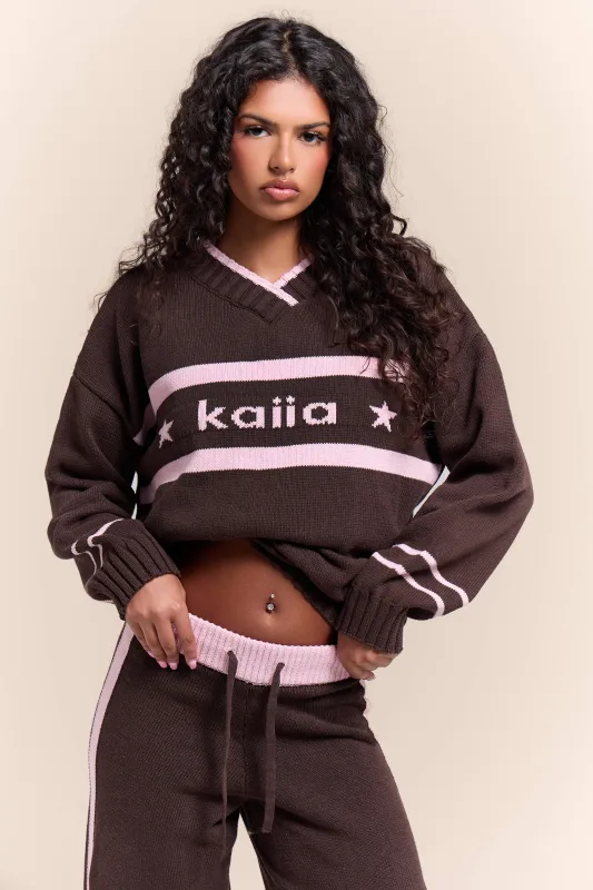 Kaiia Knit Graphic Oversized Sweatshirt Chocolate & Pink made by Kaiia the label