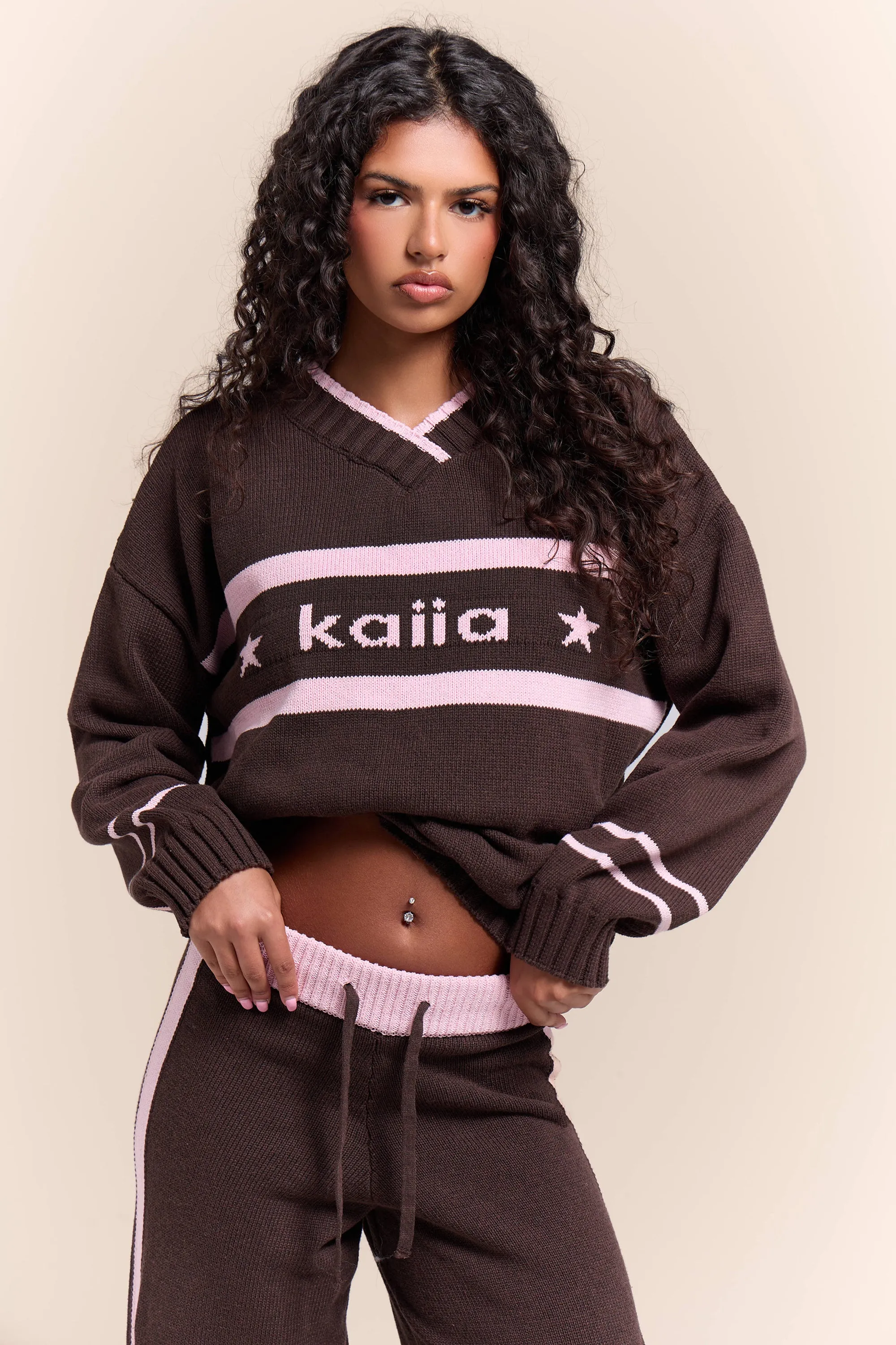 Kaiia Knit Graphic Oversized Sweatshirt Chocolate & Pink sold by Kaiia the label