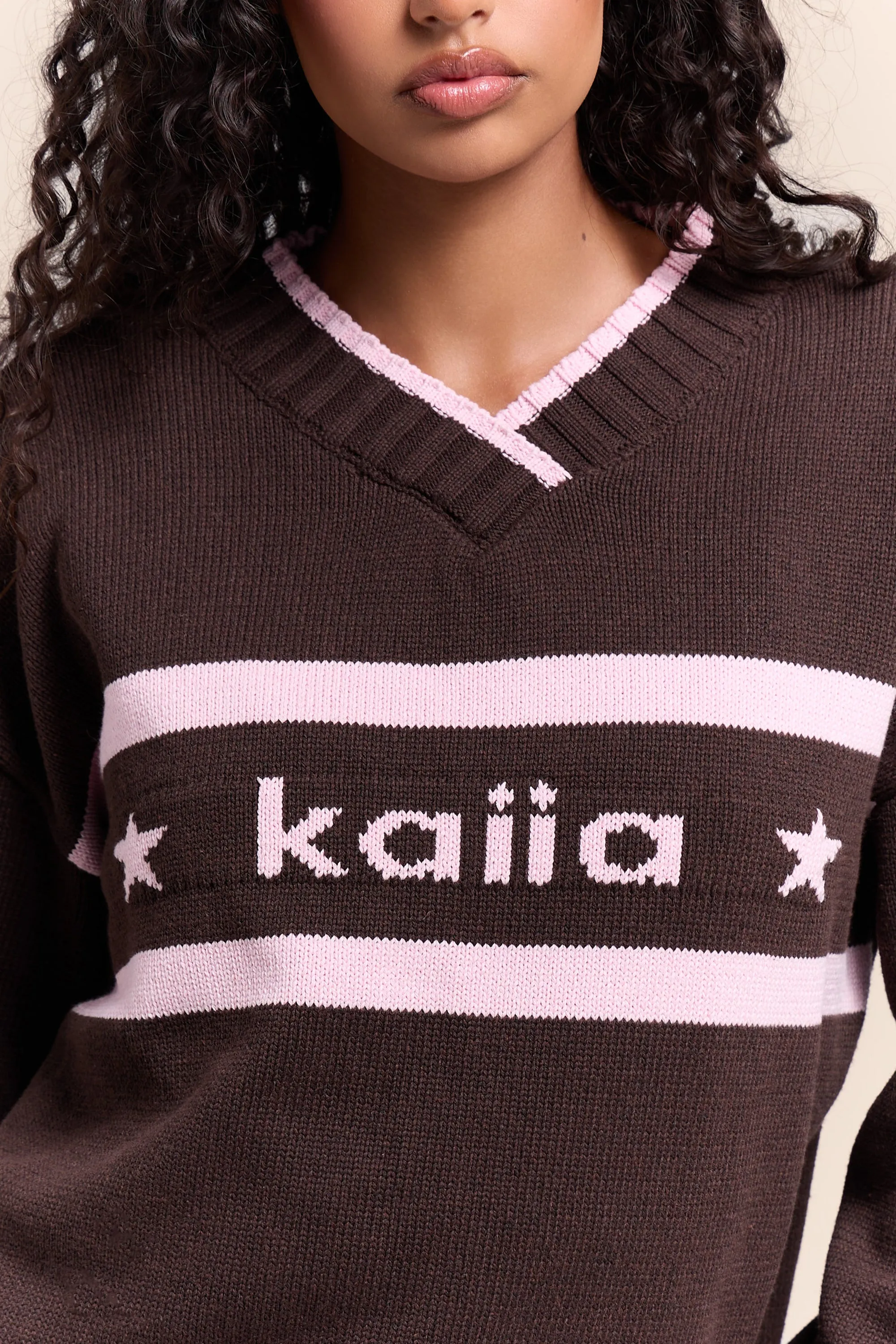 Kaiia Knit Graphic Oversized Sweatshirt Chocolate & Pink sold by Kaiia the label product image thumbnail 2