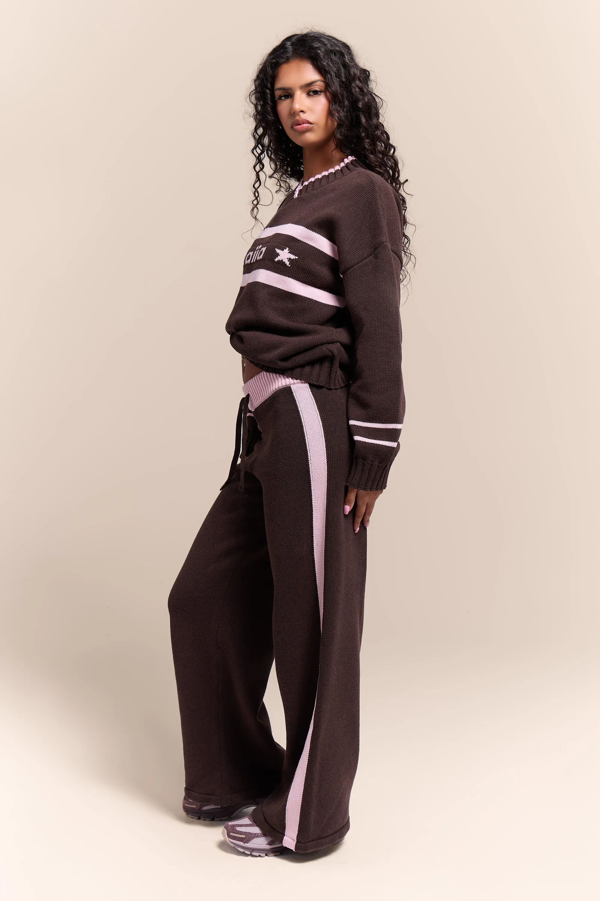 Kaiia Knit Graphic Oversized Sweatshirt Chocolate & Pink sold by Kaiia the label product image thumbnail 3