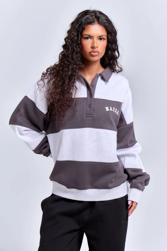 Kaiia Striped Oversized Rugby Sweatshirt Light Grey Marl & Dark Grey made by Kaiia the label
