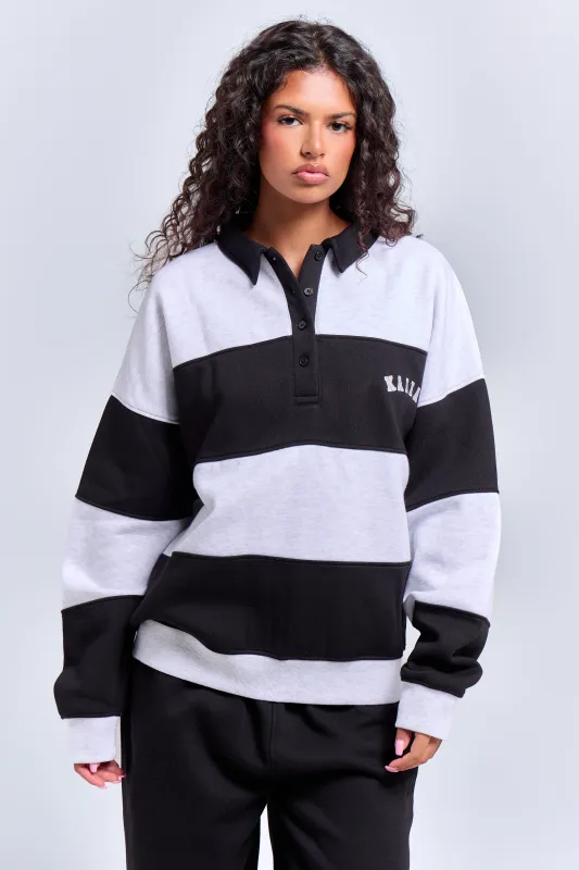 Kaiia Striped Oversized Rugby Sweatshirt Light Grey Marl & Black made by Kaiia the label