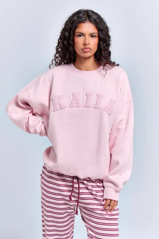 Kaiia Borg Slogan Oversized Sweatshirt Pink Chai made by Kaiia the label