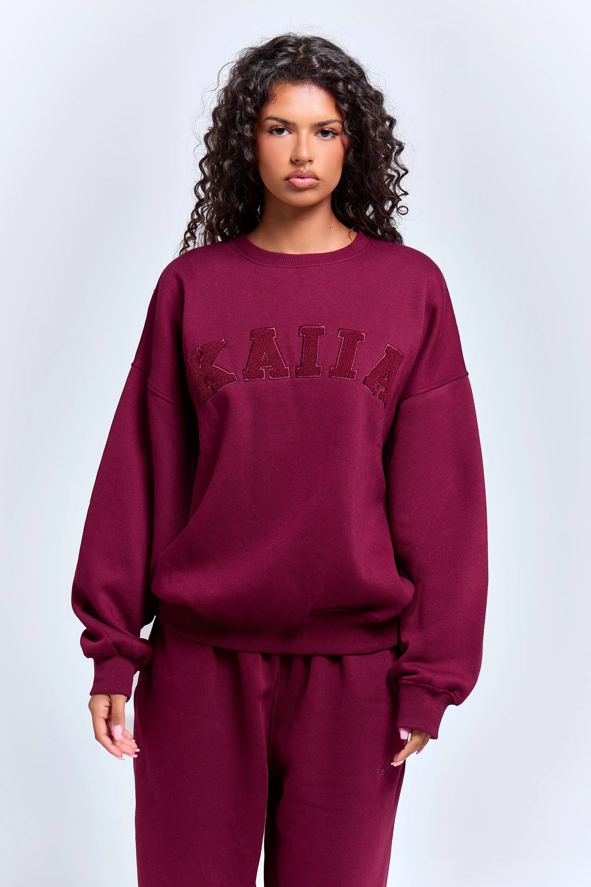 Kaiia Borg Slogan Oversized Sweatshirt Deep Burgundy sold by Kaiia the label
