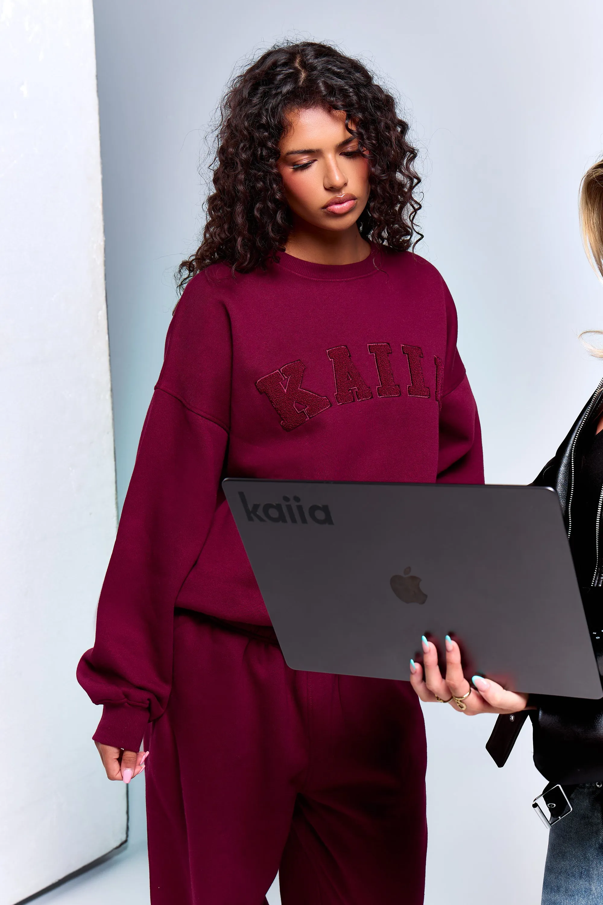 Kaiia Borg Slogan Oversized Sweatshirt Deep Burgundy sold by Kaiia the label product image thumbnail 2