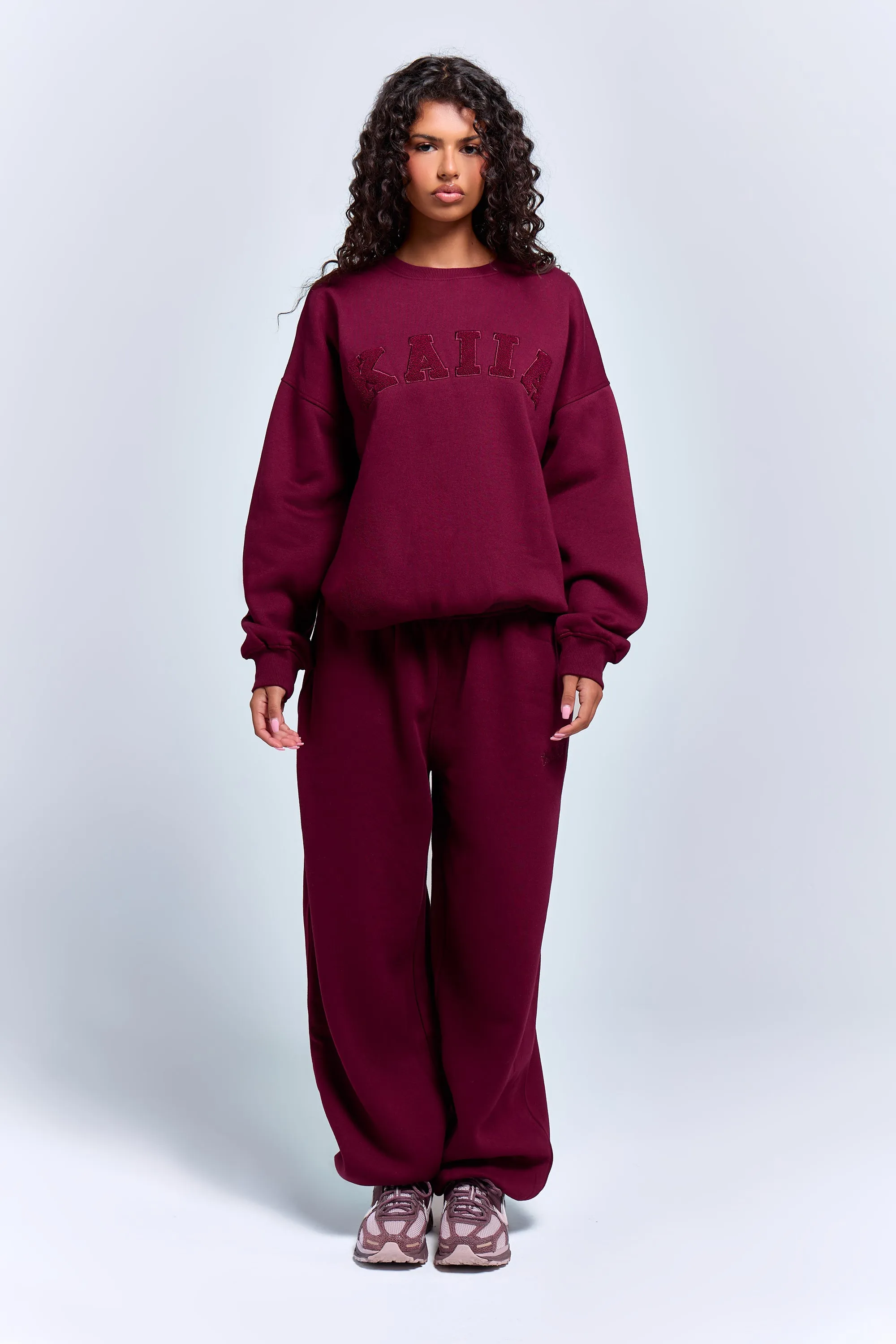 Kaiia Borg Slogan Oversized Sweatshirt Deep Burgundy sold by Kaiia the label product image thumbnail 3