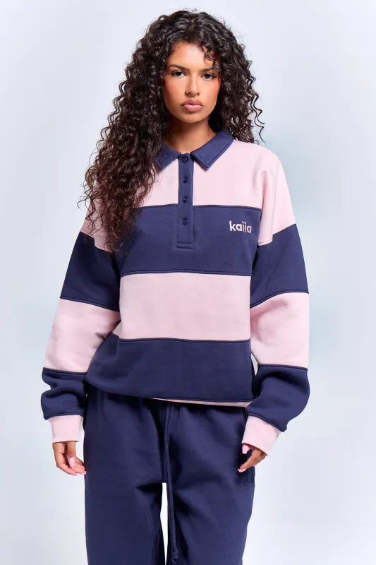 Kaiia Striped Oversized Rugby Sweatshirt Deep Blue & Pink Chai made by Kaiia the label