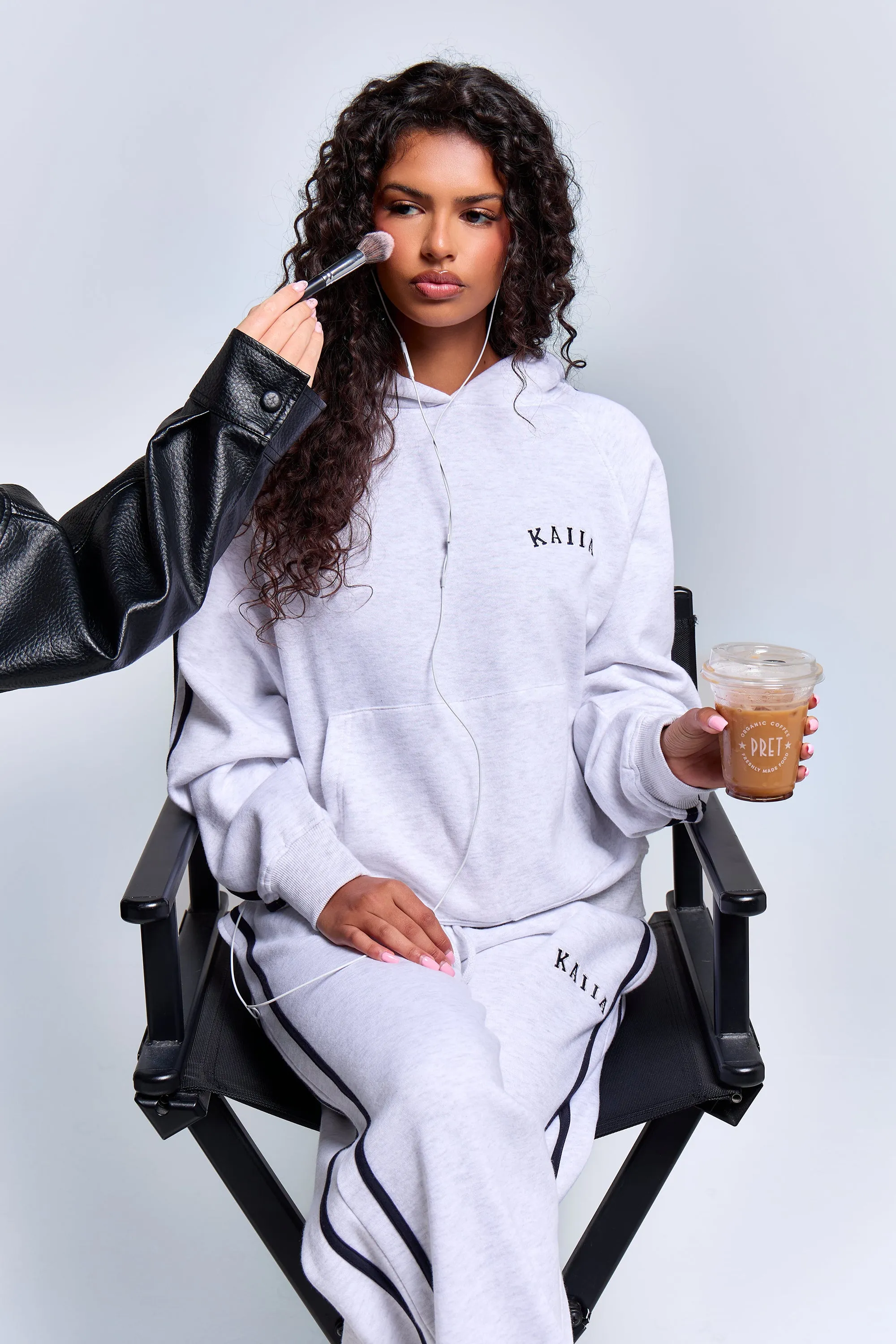 Kaiia Sport Side Stripe Wide Leg Joggers Light Grey Marl & Navy sold by Kaiia the label product image thumbnail 5