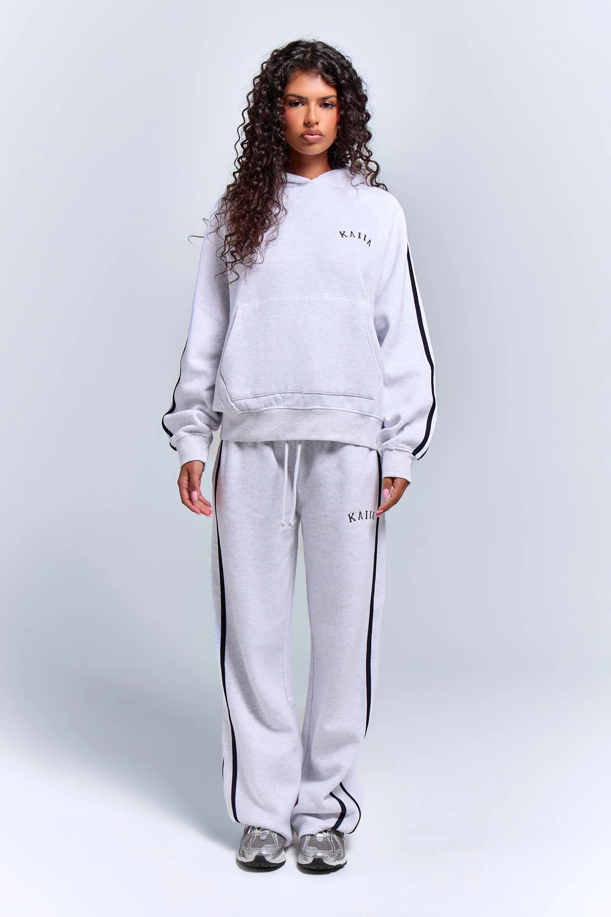 Kaiia Sport Side Stripe Wide Leg Joggers Light Grey Marl & Navy sold by Kaiia the label product image thumbnail 2