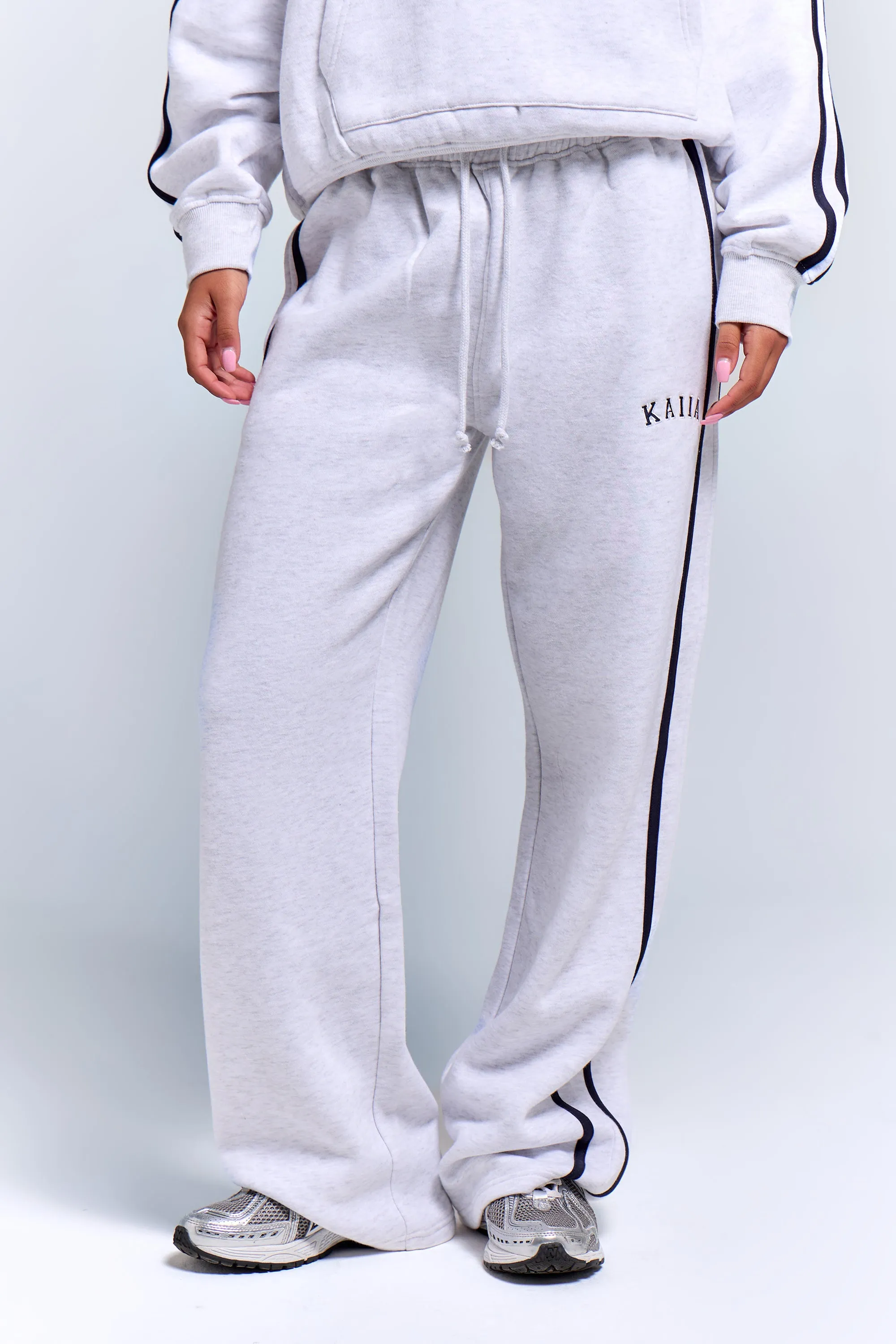 Kaiia Sport Side Stripe Wide Leg Joggers Light Grey Marl & Navy sold by Kaiia the label product image thumbnail 3