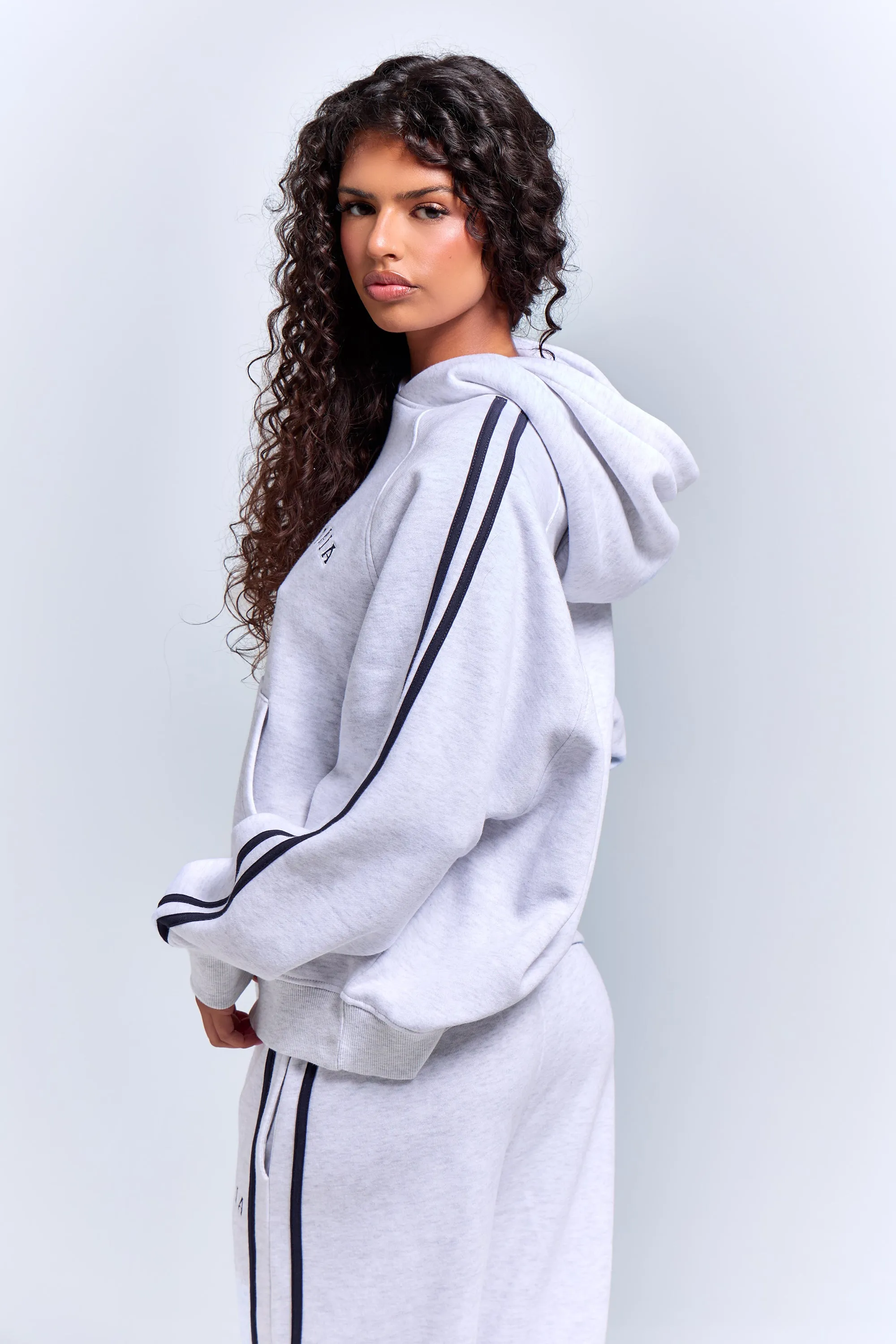 Kaiia Sport Side Stripe Oversized Hoodie Light Grey Marl & Navy sold by Kaiia the label product image thumbnail 4