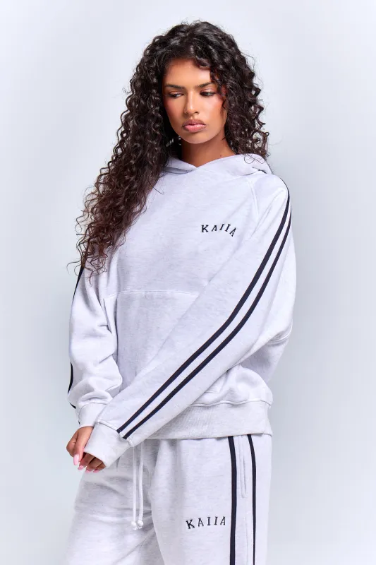 Kaiia Sport Side Stripe Oversized Hoodie Light Grey Marl & Navy made by Kaiia the label